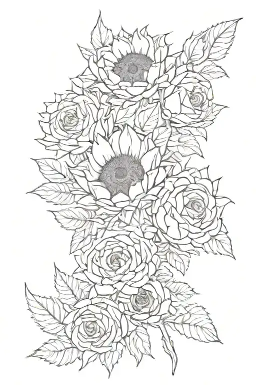 Sunflowers And A Rose Bouquet