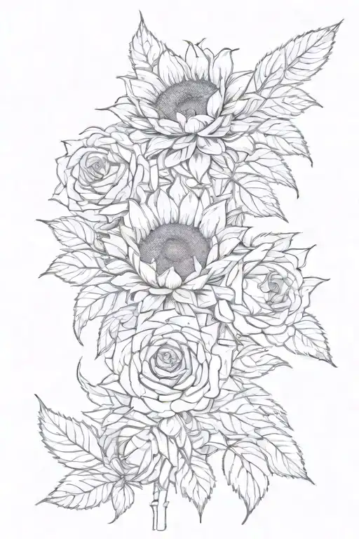 Sunflowers And A Rose Fine Line