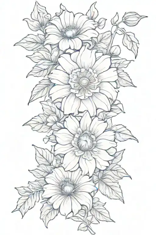 Aster And Morning Glory Bouquet Fine Line