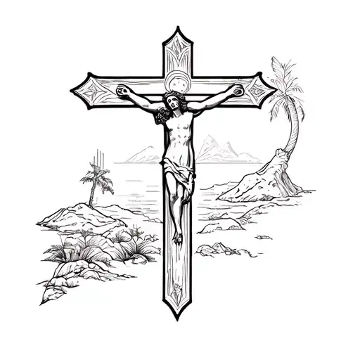 Jesuit Cross And Puerto Rico Outline Made