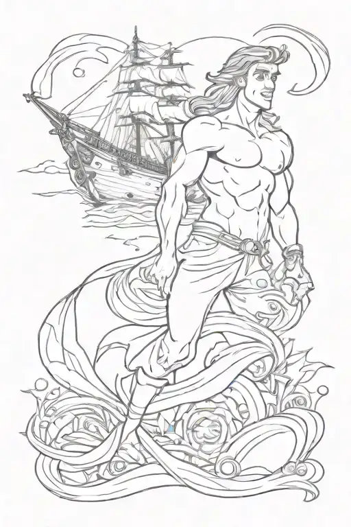 Eric From The Little Mermaid With A Ship Behind Him