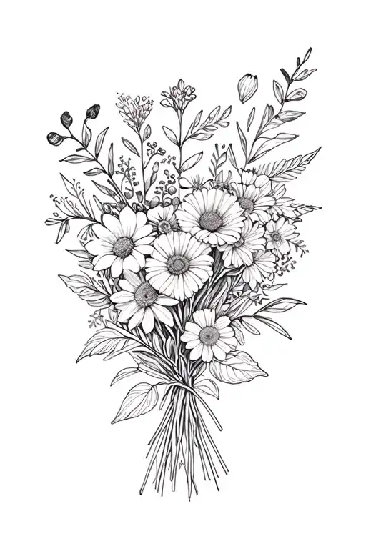 March And December And November Birth Flower Bouquet Outlines