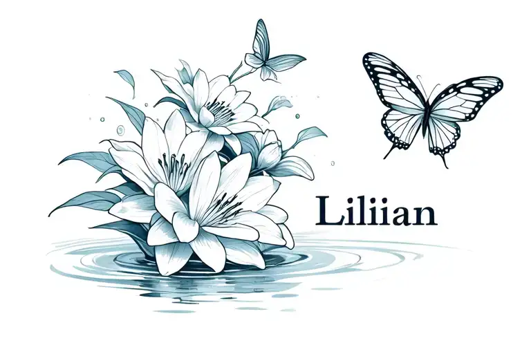 Name Lillian With Water Lilys & Butterflys