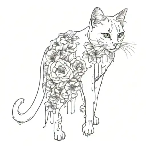 Cat With Flowers And Blood Dripping At The Side