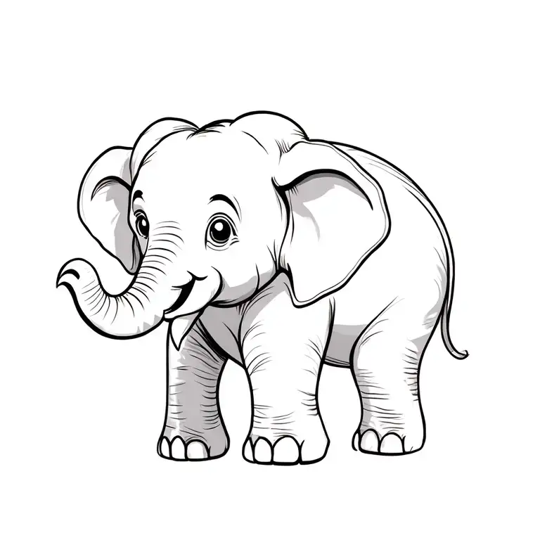 Elephant Side View With Defined Ears And Happy Features