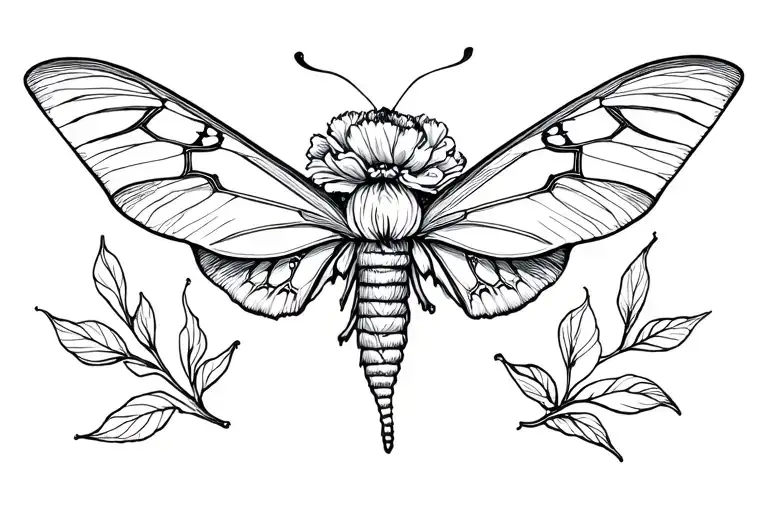 Carnation Tattoo With Moth In The Hips Area