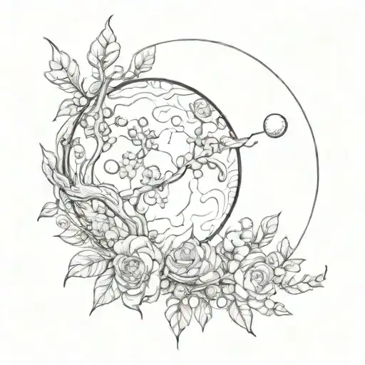 Planet And A Branch Of Flowers