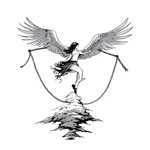 Bird Holding A Rope On Its Peak And A Girl Flying While Holding The Other End Of The Rope
