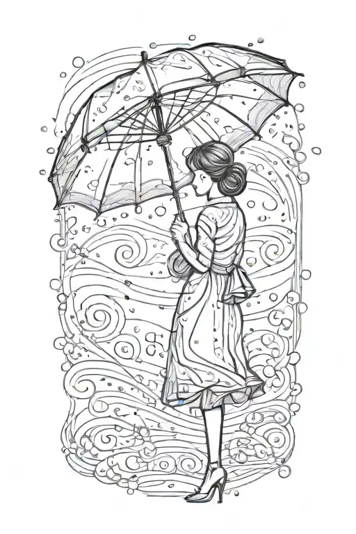 Woman Silhouette With An Umbrella Getting Rained