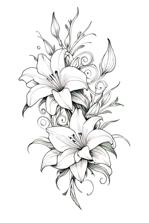 Lilies Intertwined With Swirls On Forearm