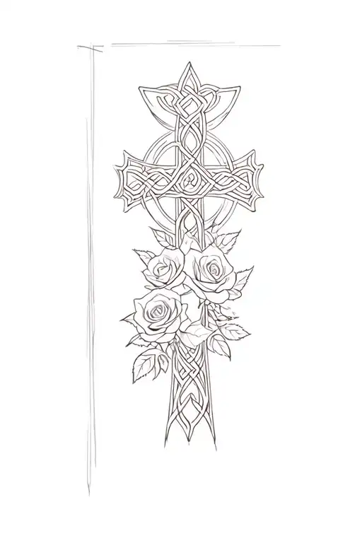 A Celtic Cross And Roses