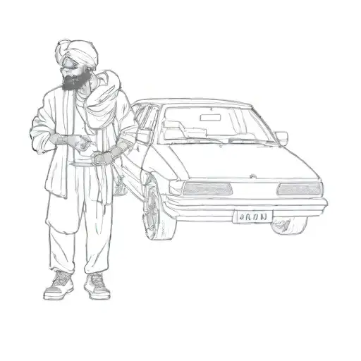 A Man With A Turban Standing Next To A Car