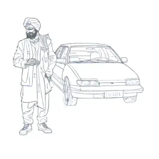 A Man With A Turban Standing Next To A Car With Detail In Face