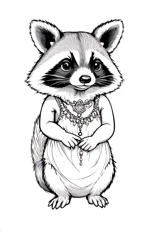 Feminine Raccoon Playing Dress-up With Clothes And Jewelry Made From Garbage