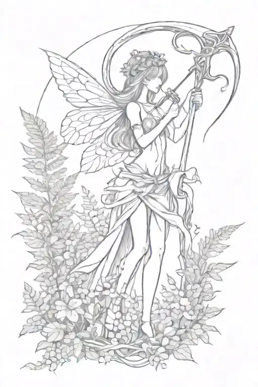 Tiny Fairy's Holding A Scythe And Animal Bones And Ferns