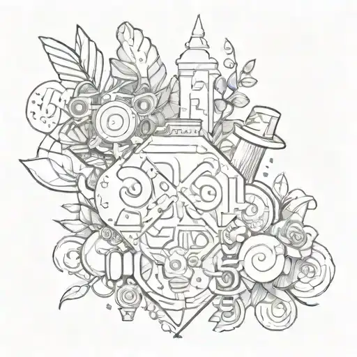 A Tattoo Design Featuring The Favorite Things Of 4 Friends Incorporated Into A Unique Pattern