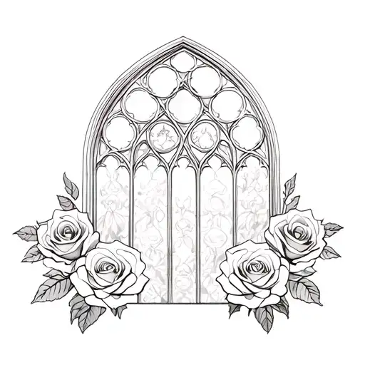 Church Window And Roses Intertwined