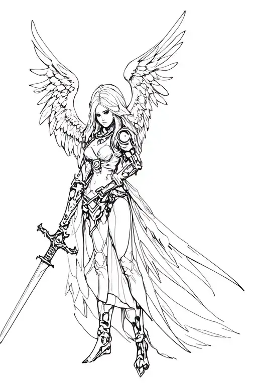 Mechanical Angel Holding A Sword