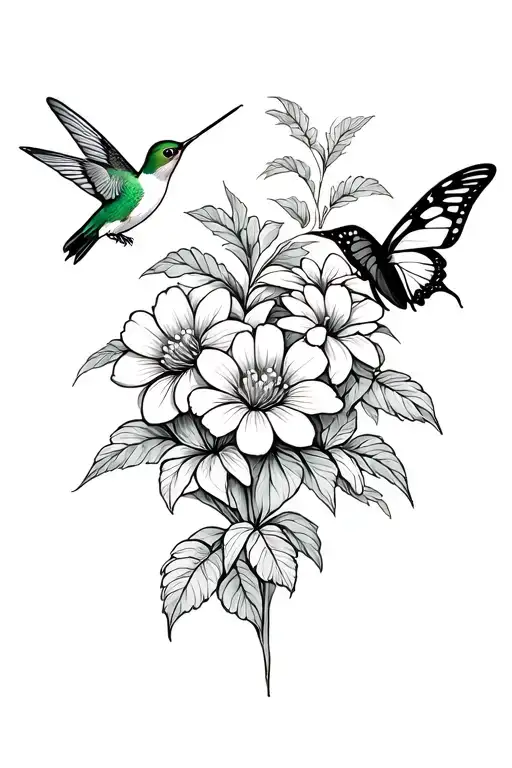 Butterflies Hummingbird Drinking Out Of A Flower Intertwined