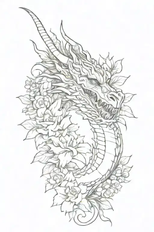 Dragon Arm Band Around The Bicep In Fine Line With Flowers