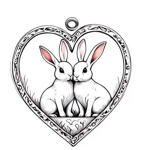 Heart With Two Bunnies Inside Locket