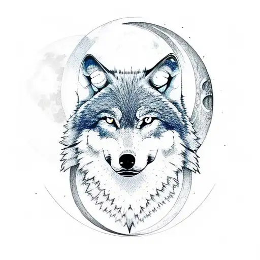 Wolf With Moon