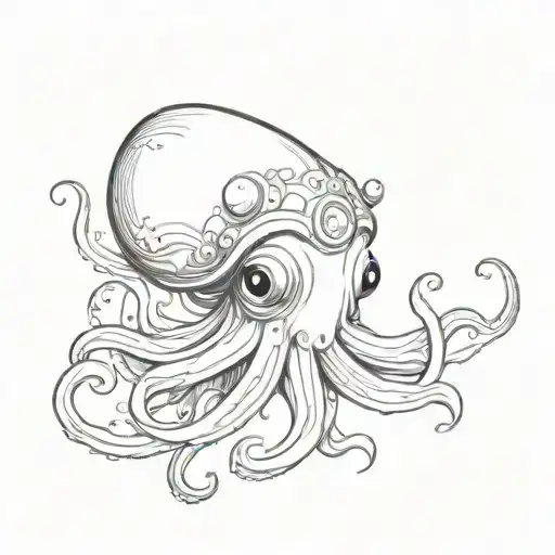 Cute Baby Squid Tattoo Design New School Colorful Well Detailed