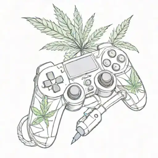 A Sketch Of A Gaming Controller Intertwined With A Cannabis Leaf