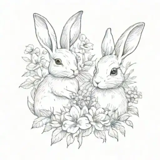 2 Rabbits And Flowers