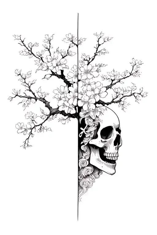 Cherry Blossom Tree With Half Skull