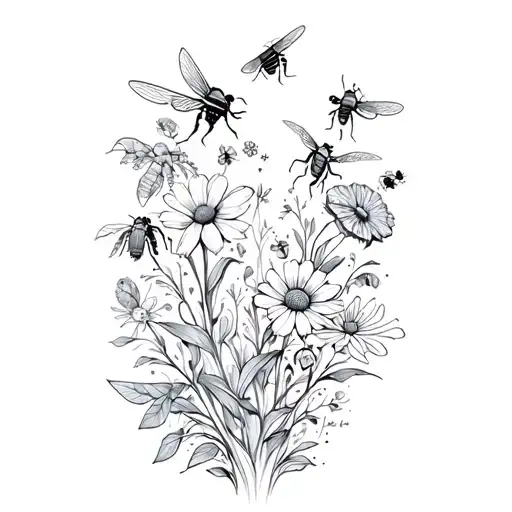 Forearm Sleeve With Insects And Flowers Growing Amidst