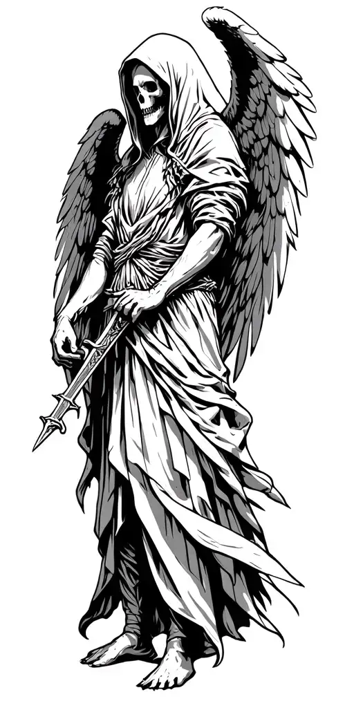 Hooded Angel Of Death Holding A Sword