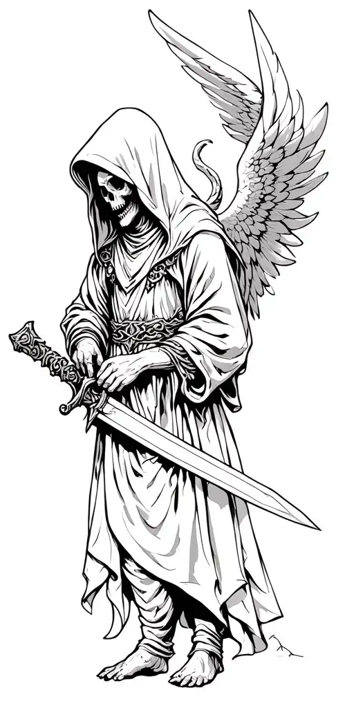 Hooded Angel Of Death Holding A Sword