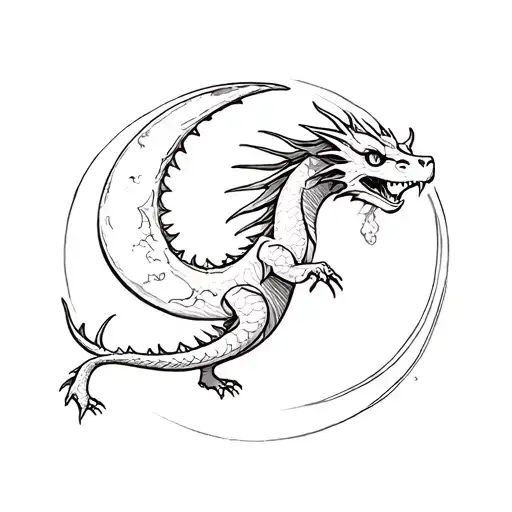 Cute Dragon Flying Towards The Moon