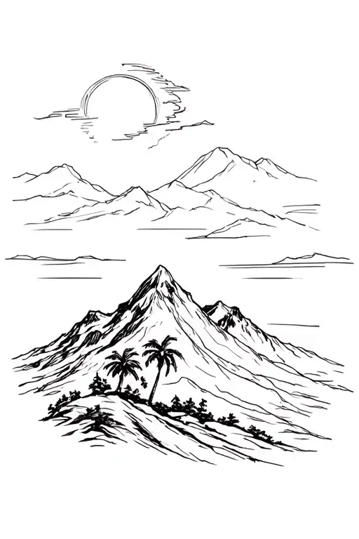 Mountain And Palm Tree
