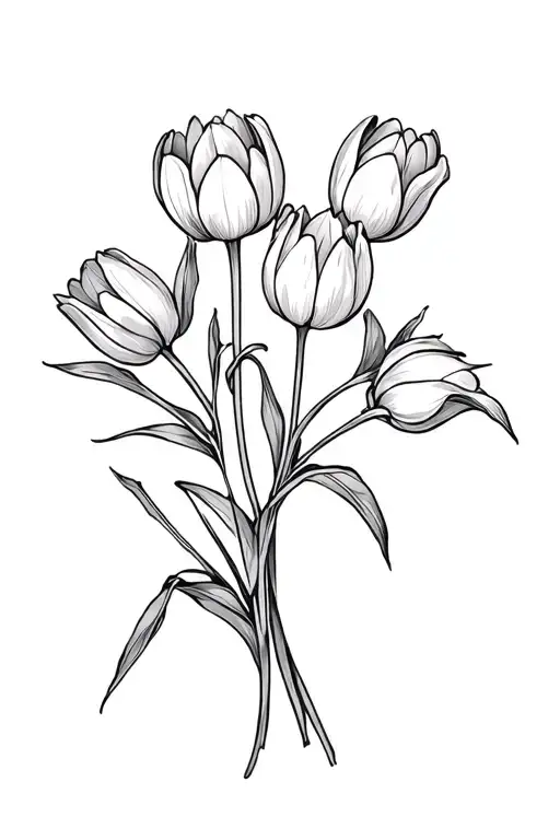 Willow Vines Around Tulips Black And Grey