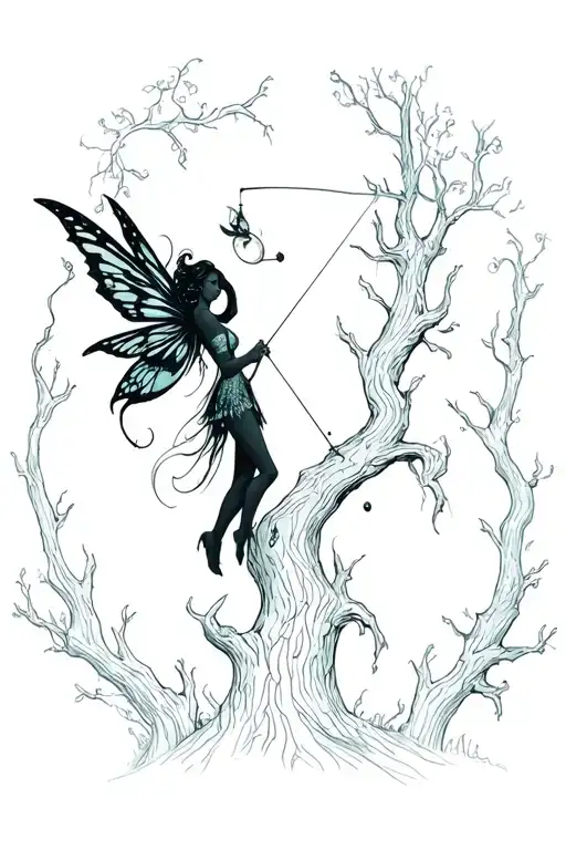 Dark Fairy Fishing From The Top Of A Tree