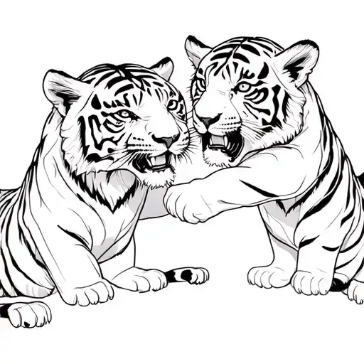 Two Tiger Cubs Fighting