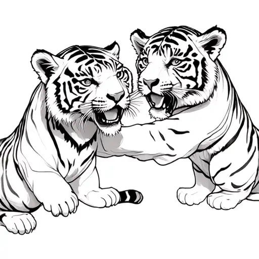 Two Tiger Cubs Fighting