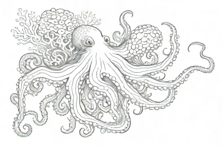 Coral Reef And Seaslugs On The Reef And An Octopus