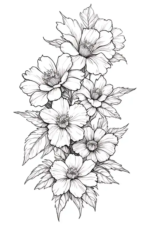 Assembly Of Several Large Flowers And Leaves