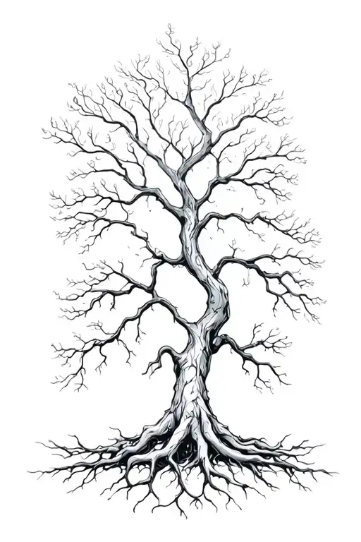 Tree Without Leaves And Roots Growing Turning From Organic To Electic