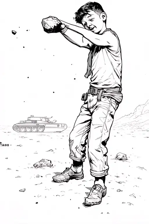 Palestinian Boy Throwing A Rock At Tank