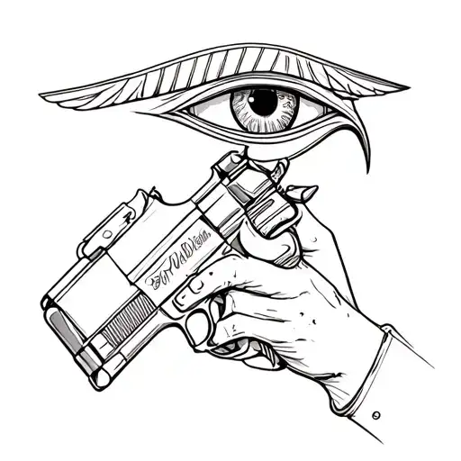 Eye Horus Holding Walther Gun Made