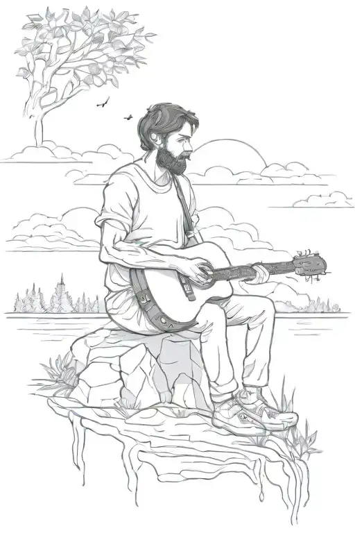 Alone Man With Music Nature