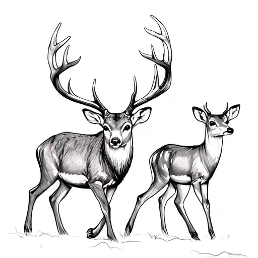 Whitetail Buck And Baby Doe Walking