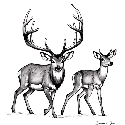 Whitetail Buck And Baby Doe Walking