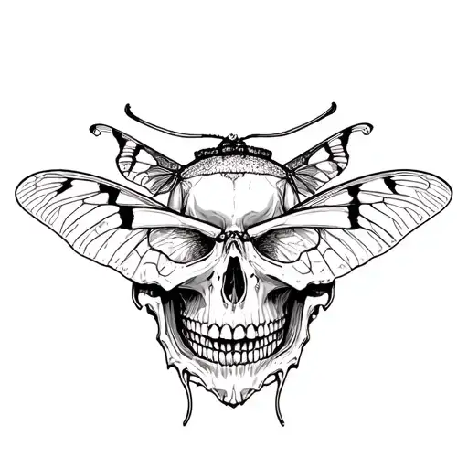 Skull And Moth With Skull