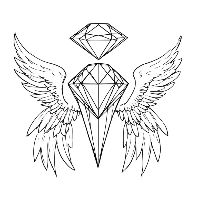 A Diamond With Angel Wings Spread Outwards In A Wide Arc