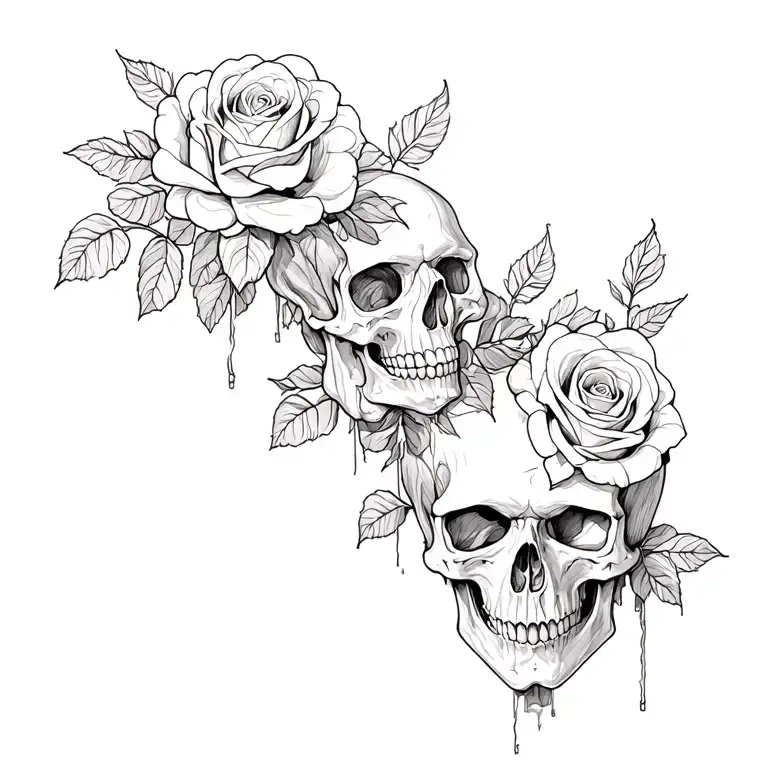 One Skull With Roses Growing Out Of It